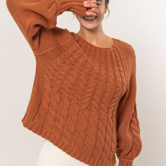 Cozy Cable-Knit Sweater in Rust - Round Neck, Raglan Sleeves - Picture 2 of 10